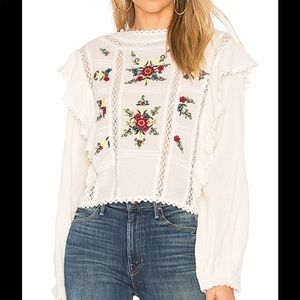 FREE PEOPLE embroidered gauze blouse
